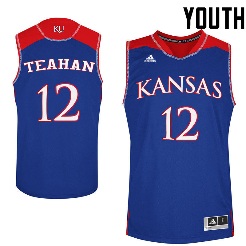 Youth Kansas Jayhawks #12 Chris Teahan College Basketball Jerseys-Royals - Click Image to Close